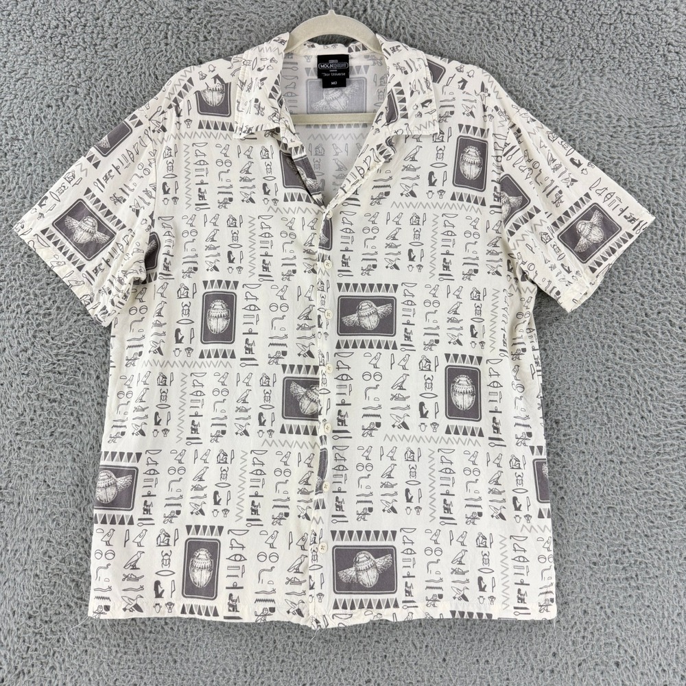 Our Universe Moon Knight Shirt Mens M Cream Hieroglyphic Scarab Marvel Button Up